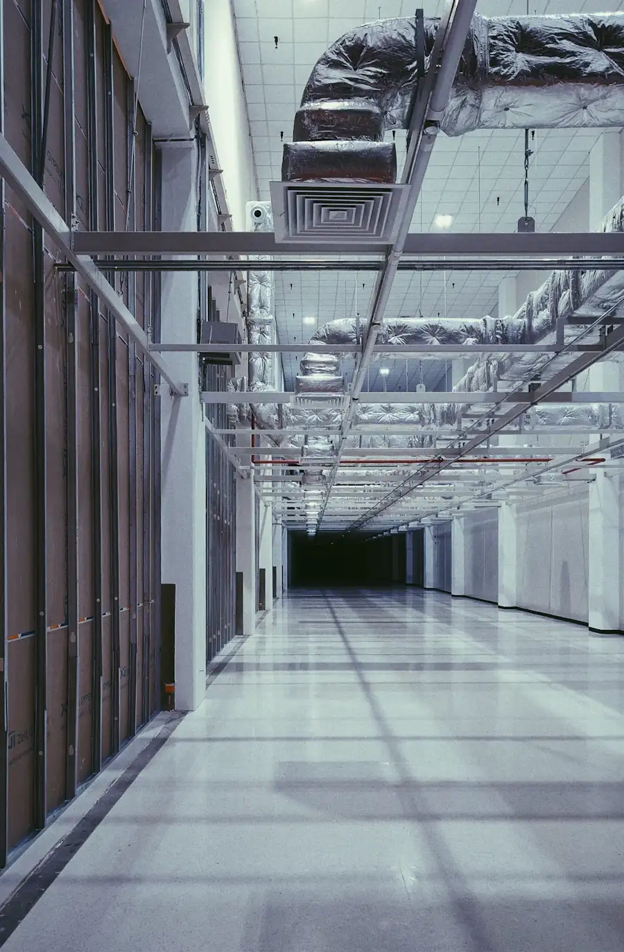 Building interior with exposed mechanical services